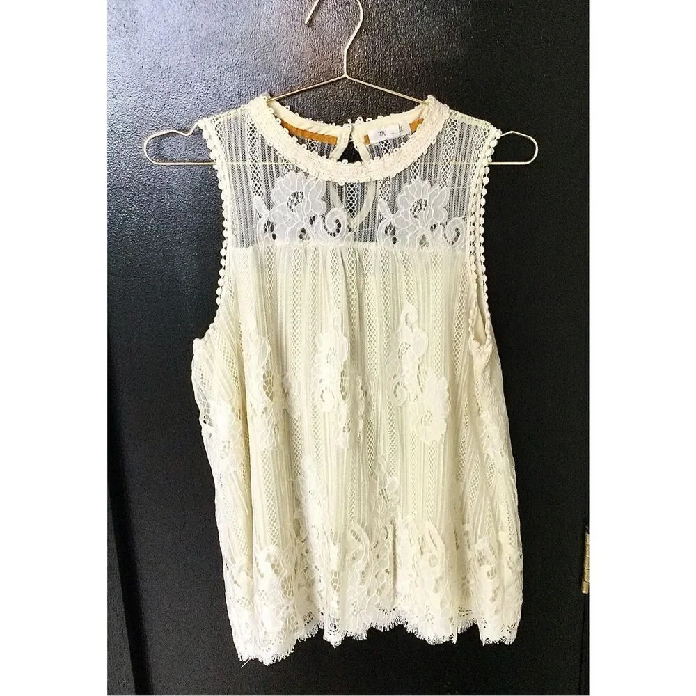 Taylor & Sage Womens Ivory Lace Lined Keyhole Button Back Sleeveless Top Size XL